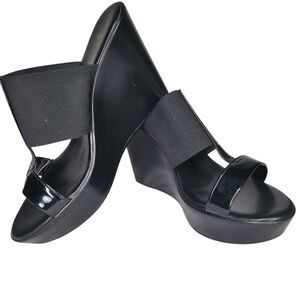 Italian Shoemakers Black Slip On Wedge Black Sandals Size 7.5